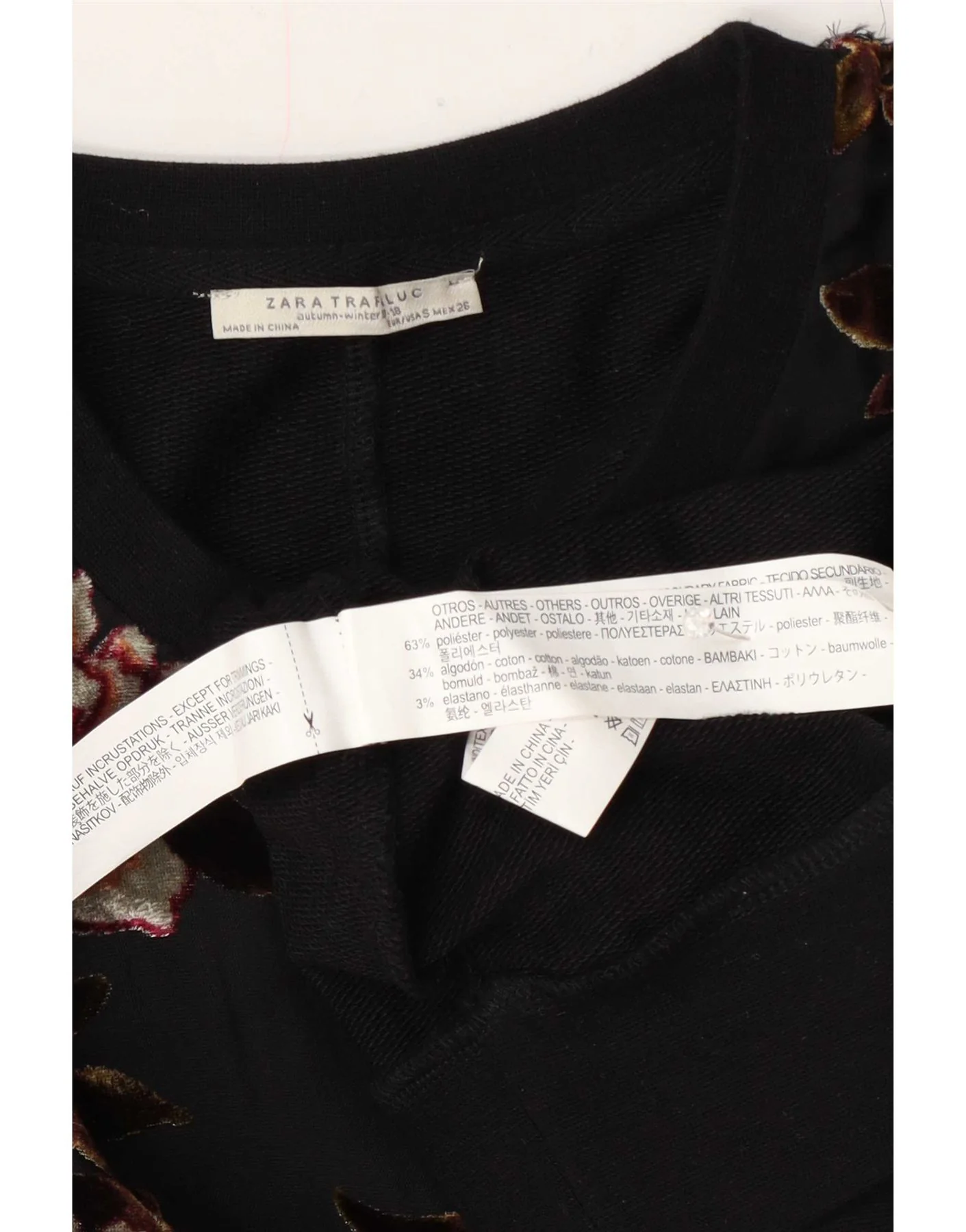 Zara Womens Oversized Crew Neck Jumper Sweater UK 10 Small Black Floral - Image 3