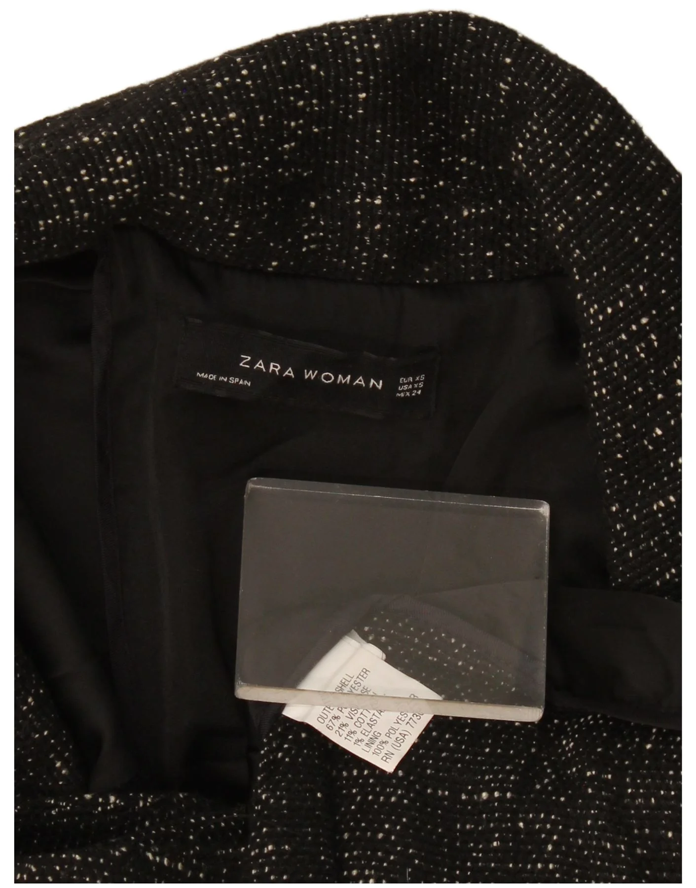 Zara Womens Oversized Double Breasted Coat UK 6 XS Black Polyester - Image 3
