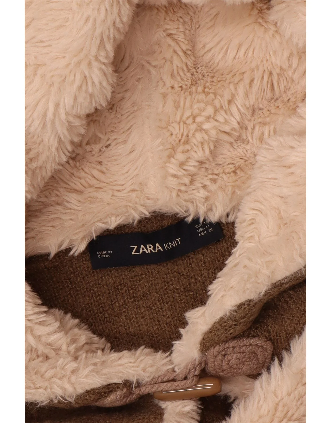 ZARA Womens Oversized Longline Hooded Cardigan Sweater UK 14 Medium Brown - Image 3