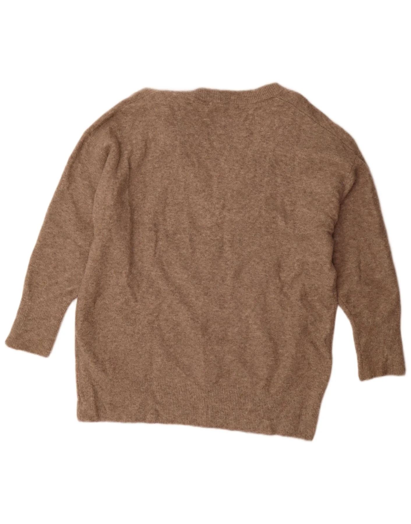 Zara Womens Oversized Longline V-Neck Jumper Sweater UK 16 Large Brown - Image 2