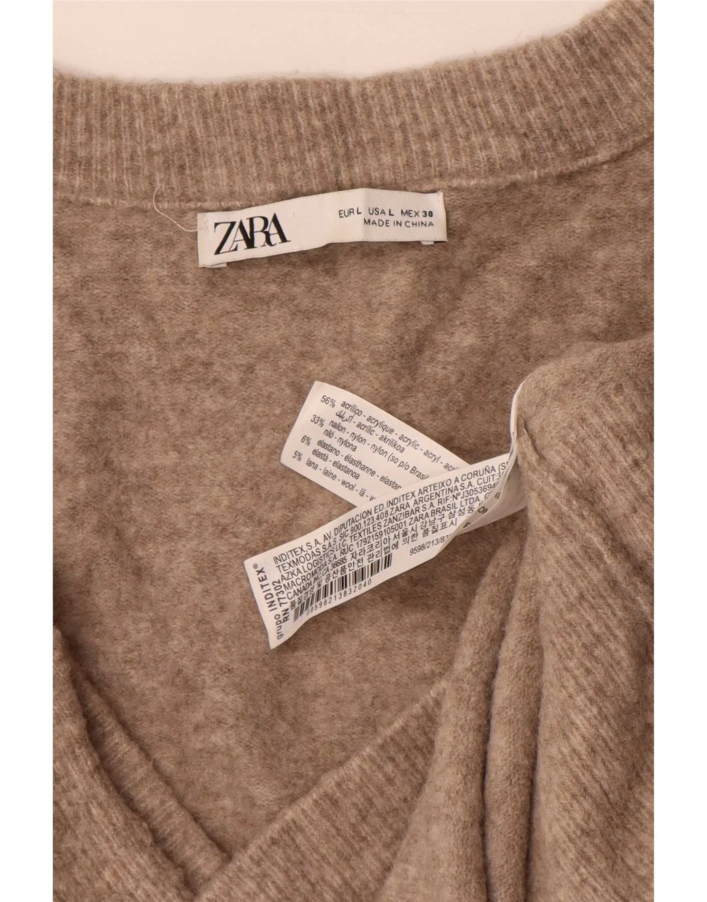 Zara Womens Oversized Longline V-Neck Jumper Sweater UK 16 Large Brown - Image 4