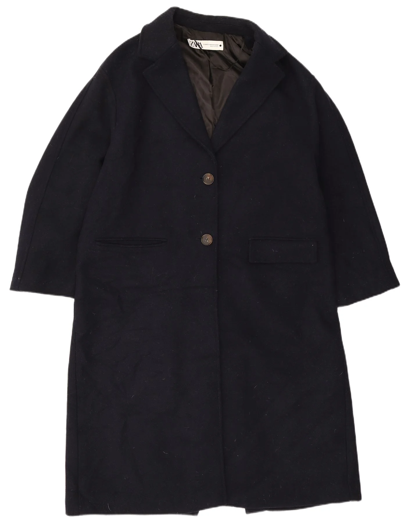 Zara Womens Oversized Overcoat UK 6 XS Navy Blue Wool
