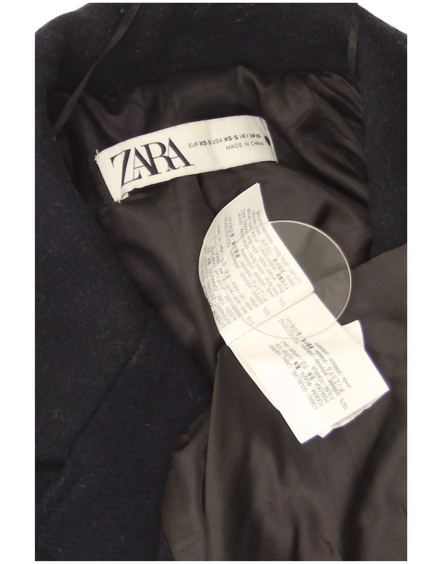 Zara Womens Oversized Overcoat UK 6 XS Navy Blue Wool - Image 3