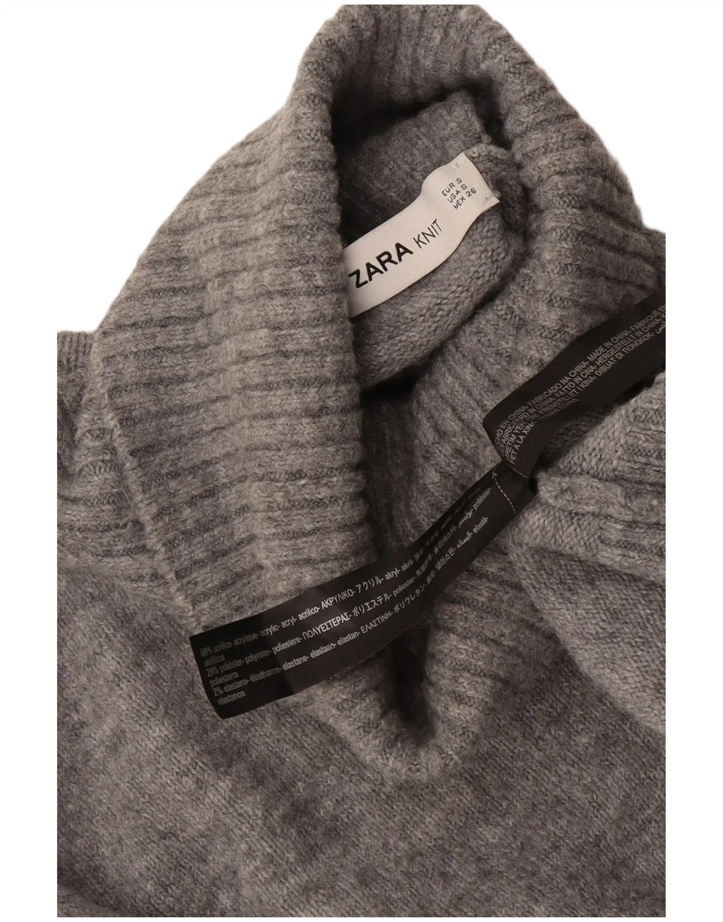 Zara Womens Oversized Roll Neck Jumper Sweater UK 10 Small Grey Flecked - Image 3