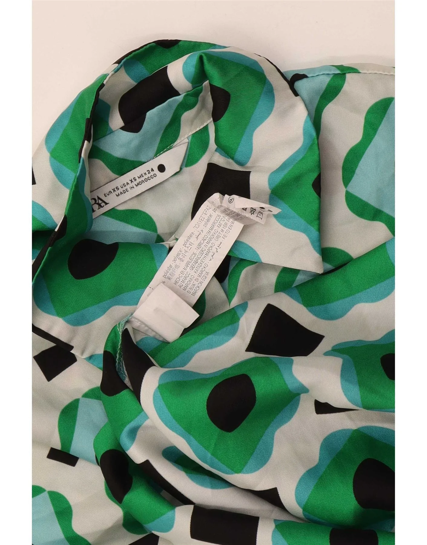 Zara Womens Oversized Shirt Blouse UK 6 XS Green Geometric Polyester - Image 3