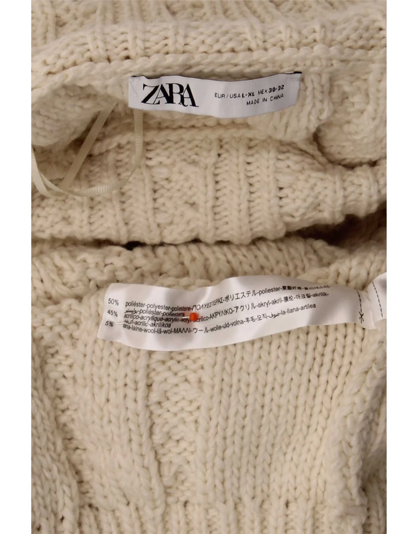 Zara Womens Oversized Turtle Neck Jumper Sweater UK 16 Large Beige - Image 6