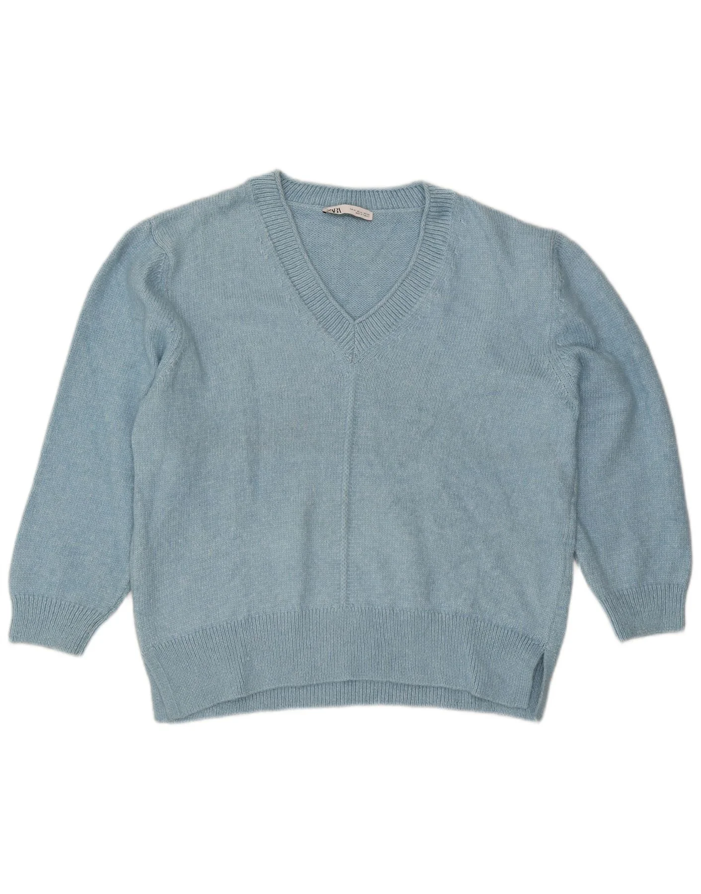 Zara Womens Oversized V-Neck Jumper Sweater UK 18 XL Blue