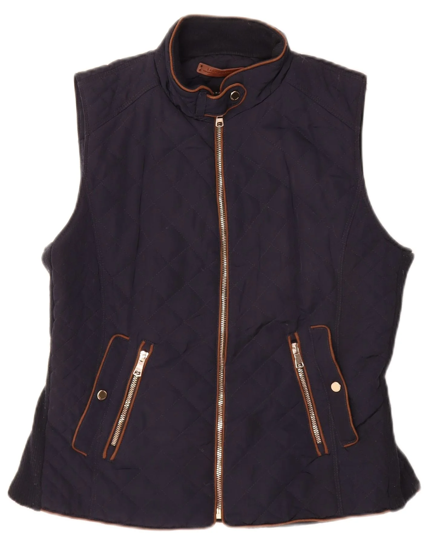 Zara Womens Quilted Gilet UK 16 Large Navy Blue