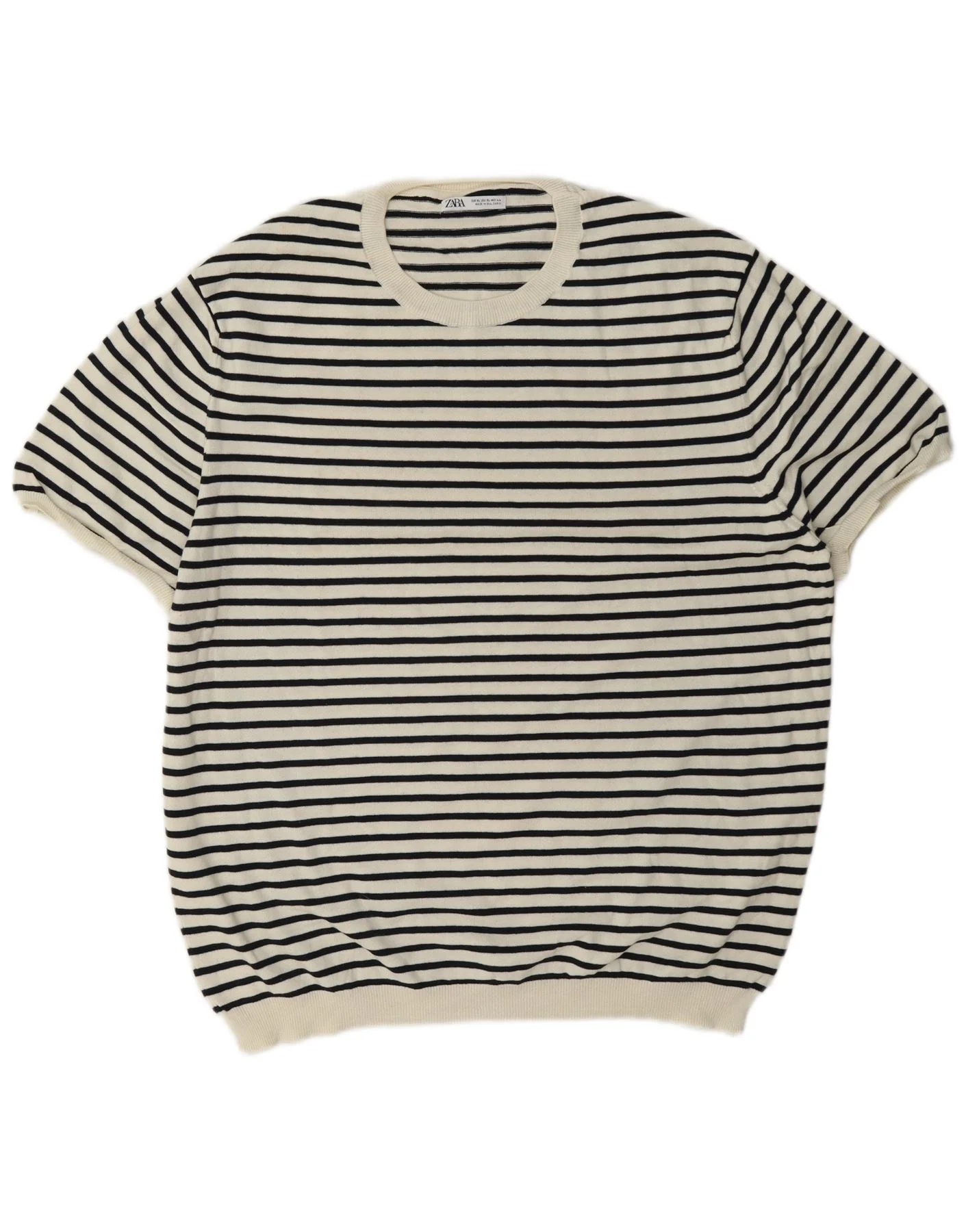 Zara Womens Regular T-Shirt Top UK 18 XL White Striped