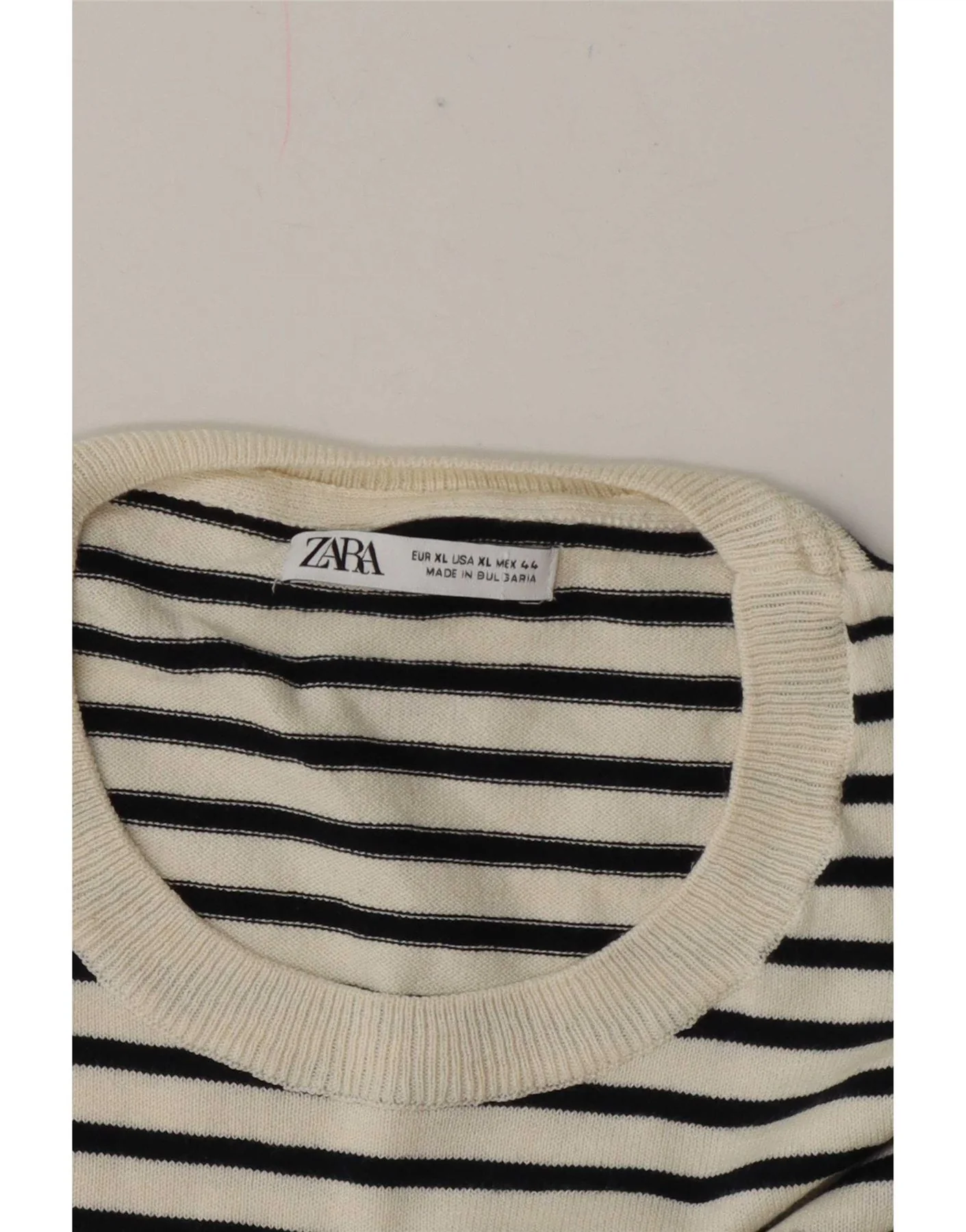 Zara Womens Regular T-Shirt Top UK 18 XL White Striped - Image 3