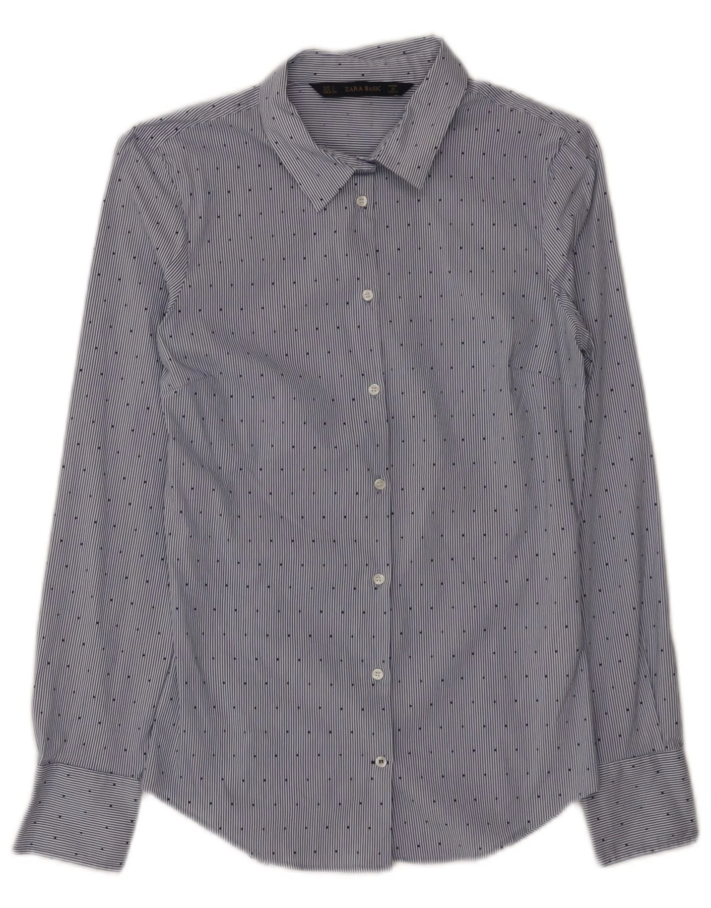 Zara Womens Shirt UK 8 Small Blue Pinstripe Cotton