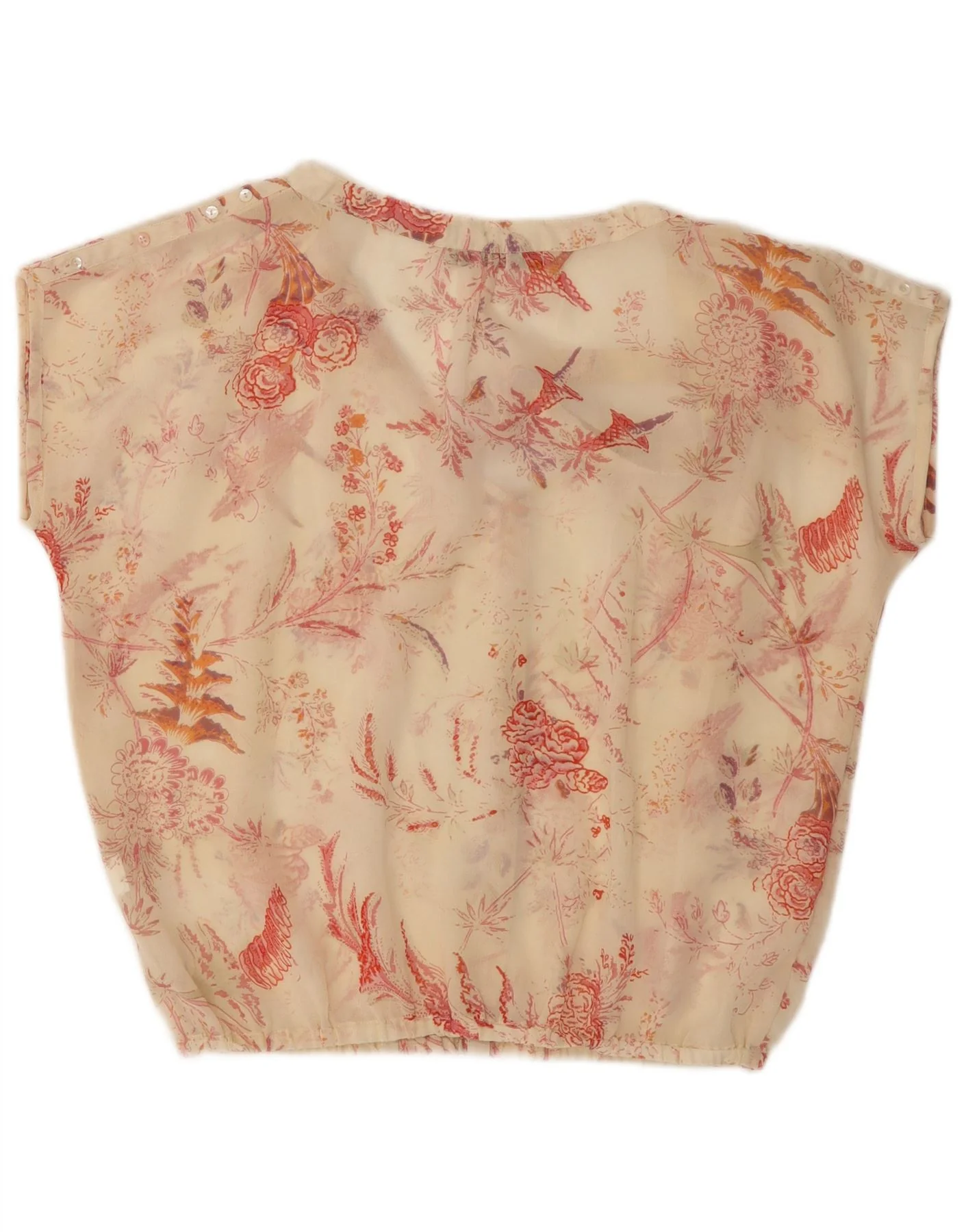 Zara Womens Short Sleeve Blouse Top UK 16 Large Beige Floral Polyester - Image 2