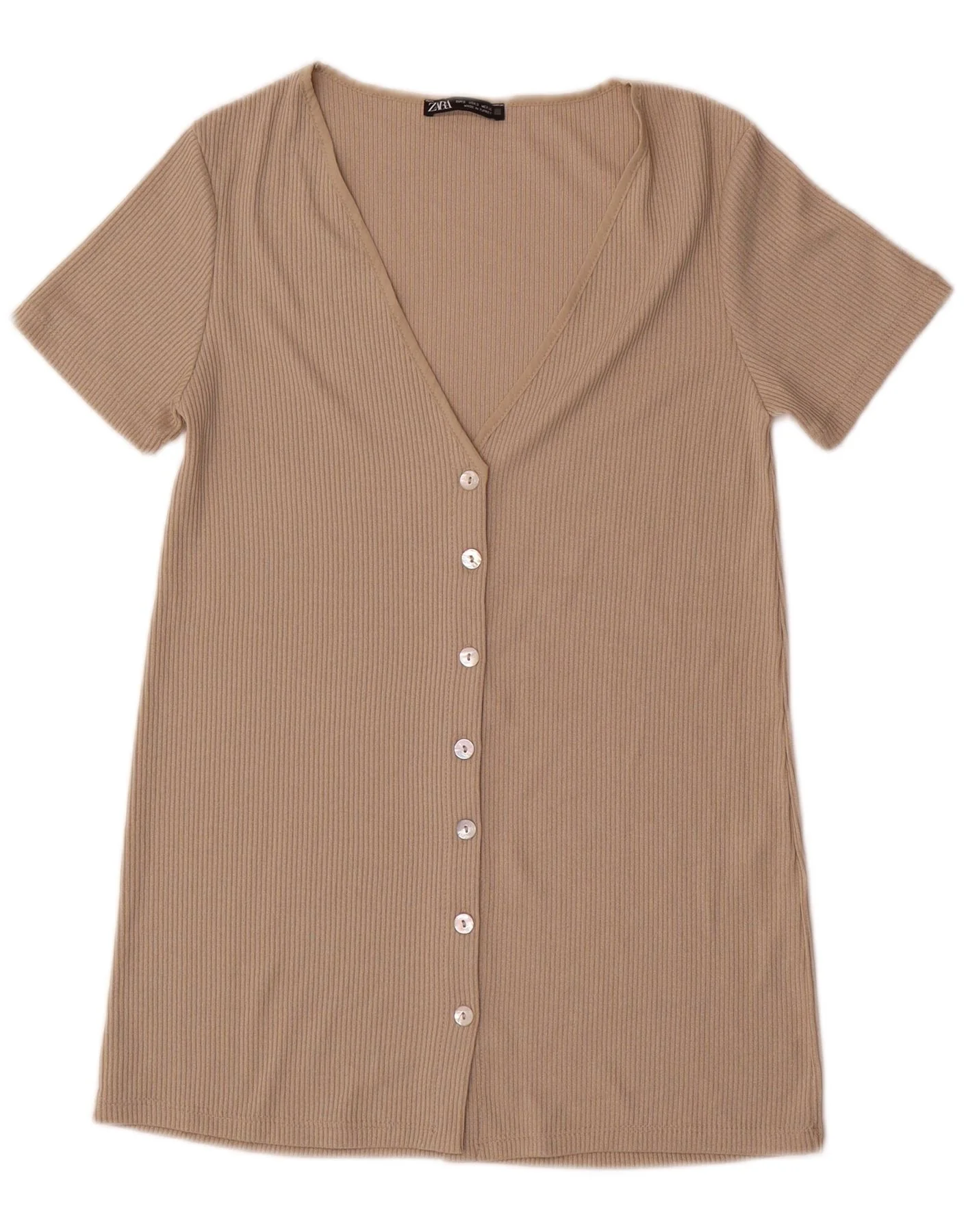 Zara Womens Short Sleeve Cardigan Top UK 10 Small Beige Viscose