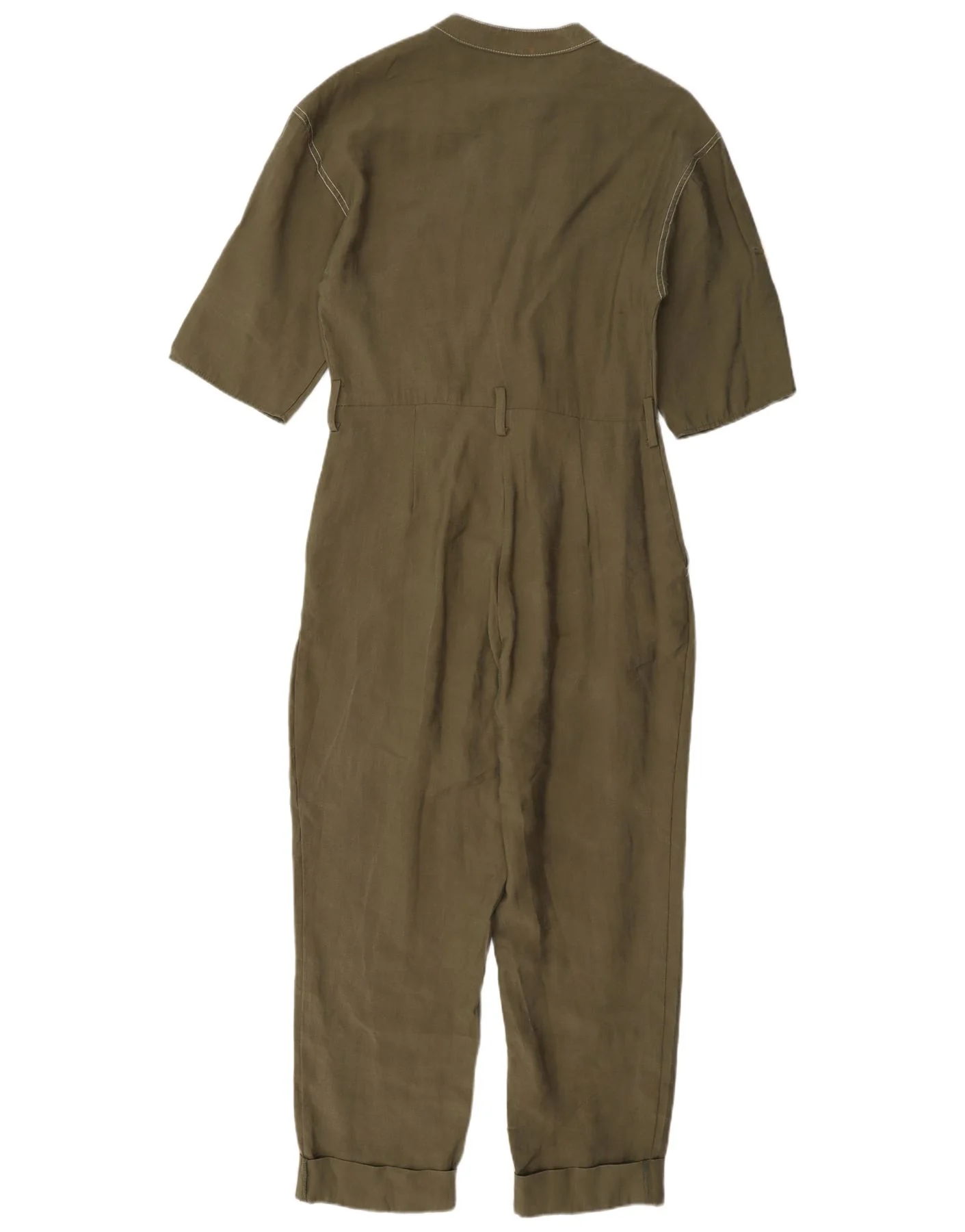 Zara Womens Short Sleeve Jumpsuit UK 10 Small Khaki Lyocell - Image 2