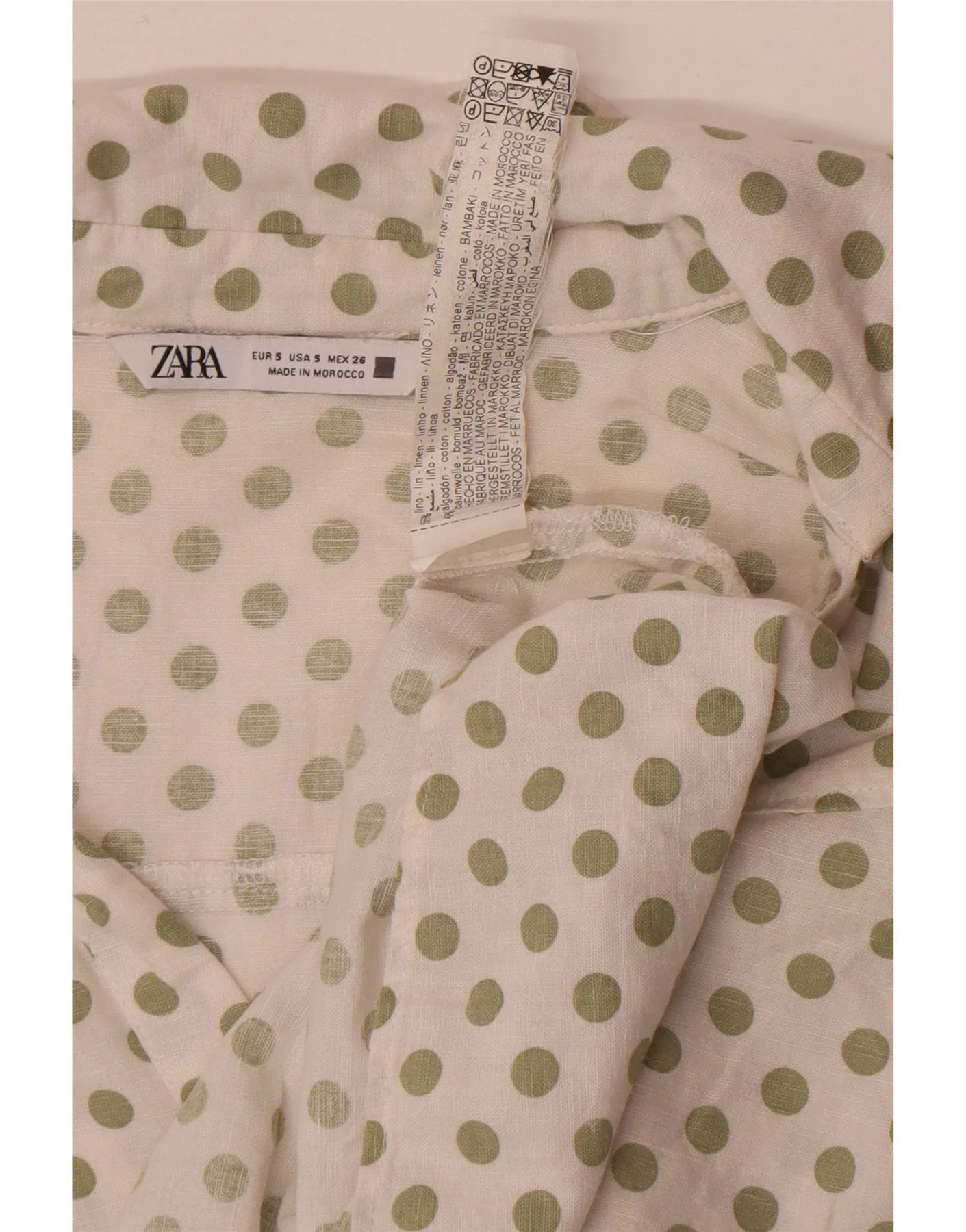 Zara Womens Short Sleeve Shirt UK 10 Small White Polka Dot Linen - Image 4
