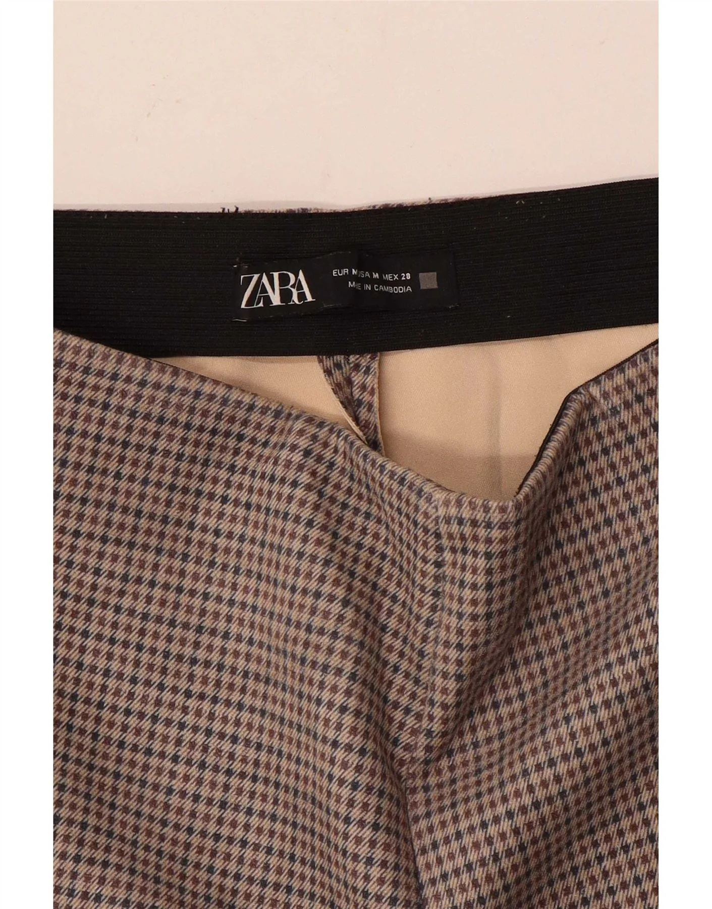 Zara Womens Skinny Casual Trousers Medium W28 L27 Brown Houndstooth - Image 3