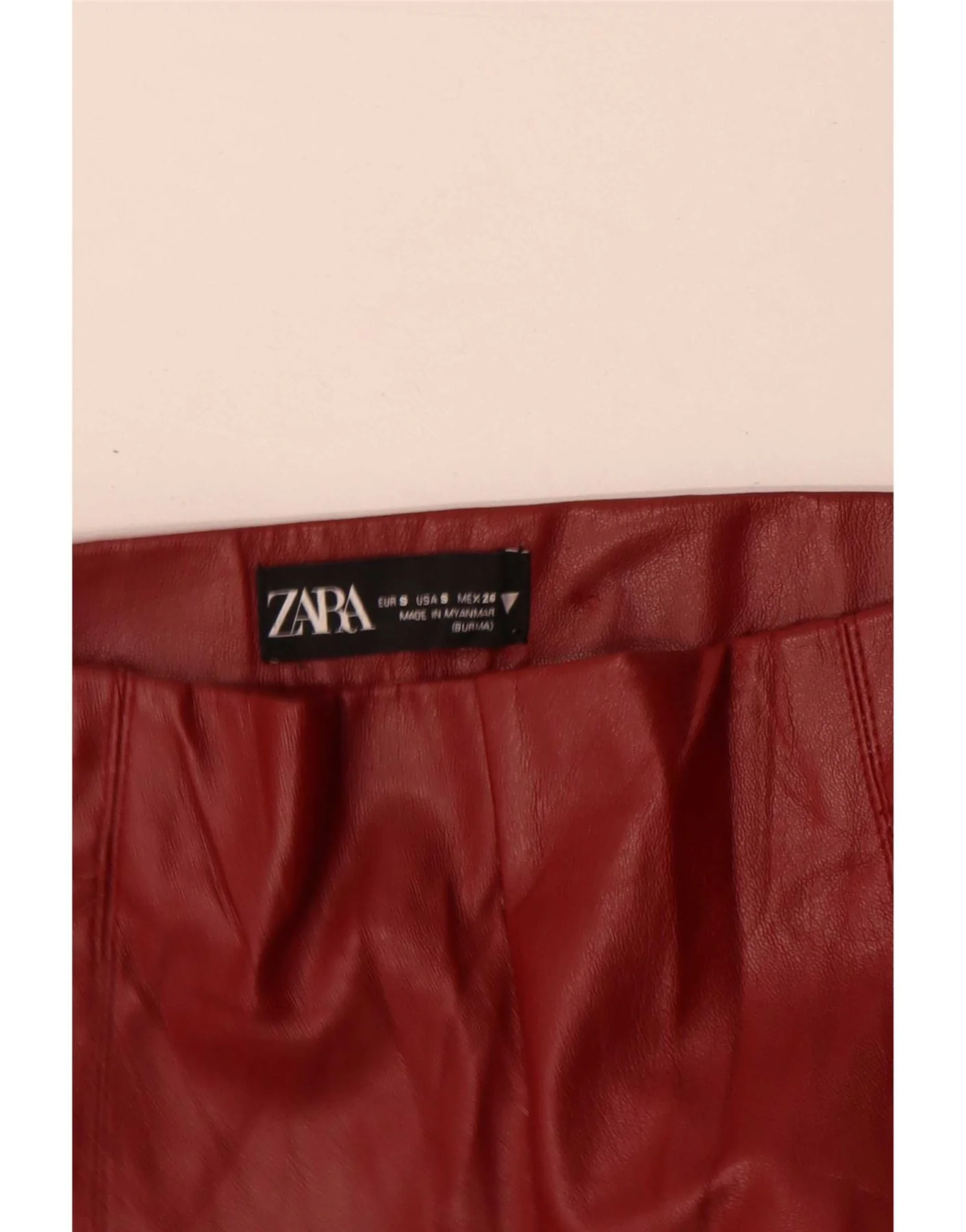 Zara Womens Skinny Faux Leather Trousers Small W26 L28 Red Polyurethane - Image 4