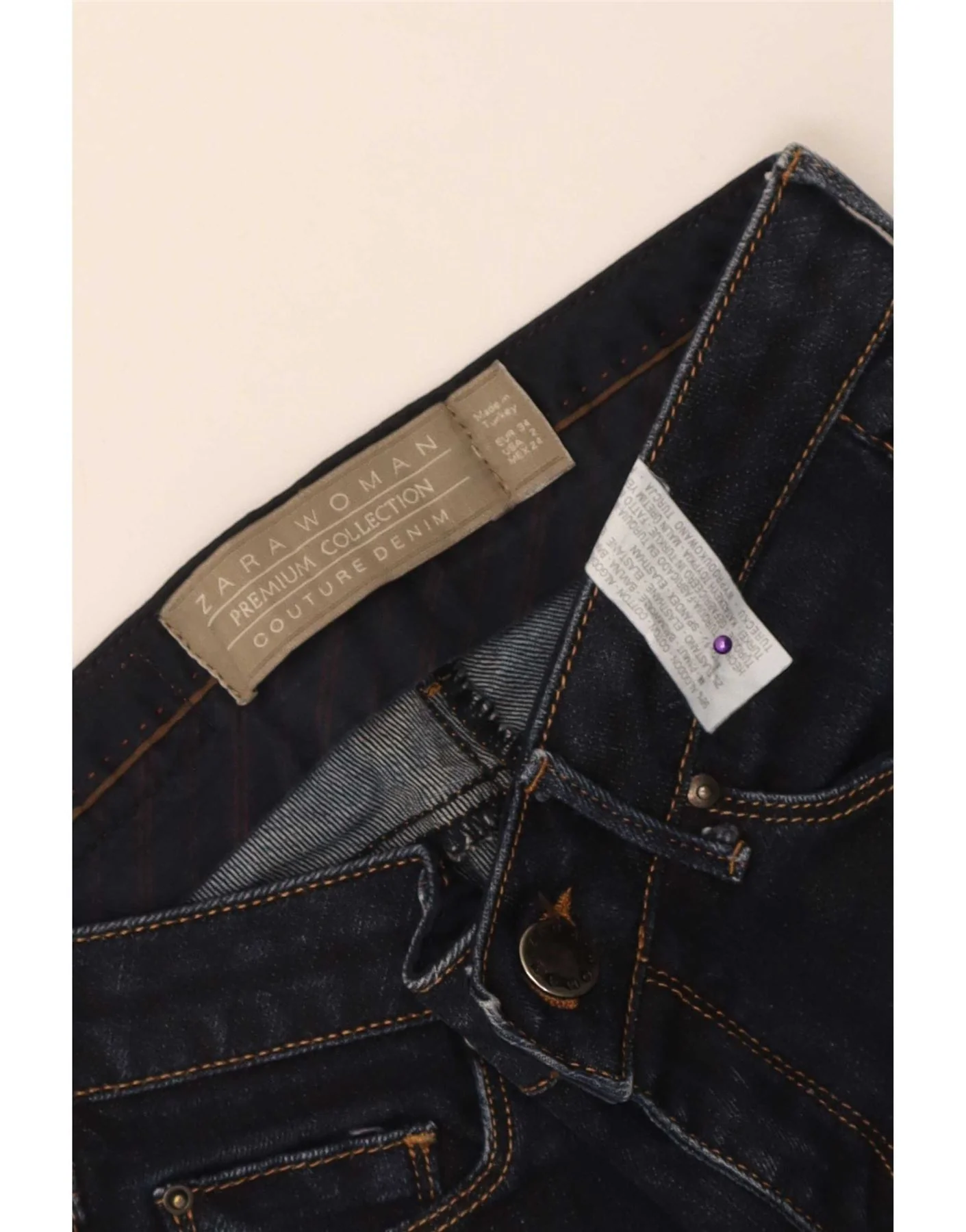 Zara Womens Skinny Jeans EU 34 2XS W24 L27 Navy Blue Cotton - Image 3