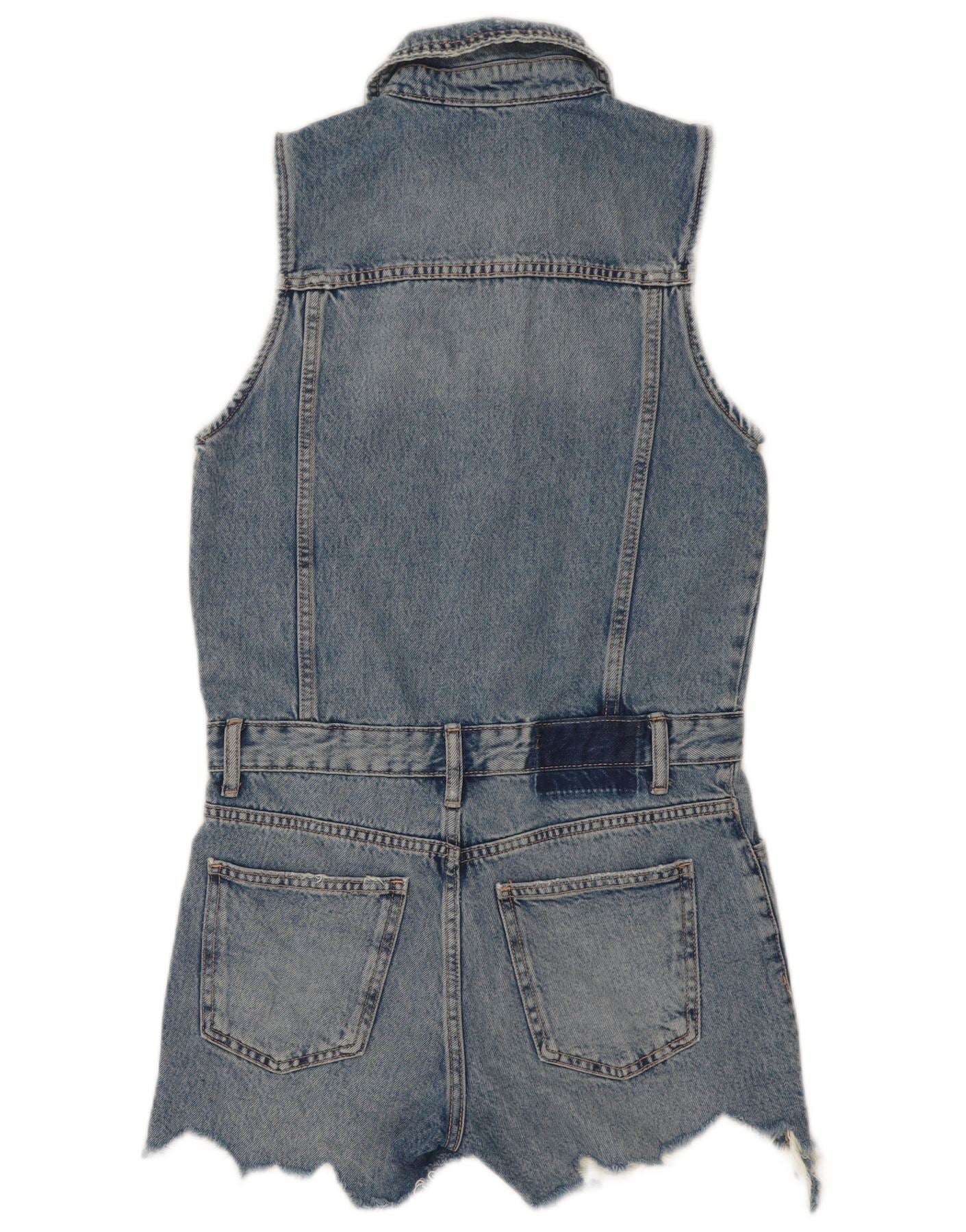 Zara Womens Sleeveless Denim Playsuit UK 10 Small Blue Cotton - Image 2
