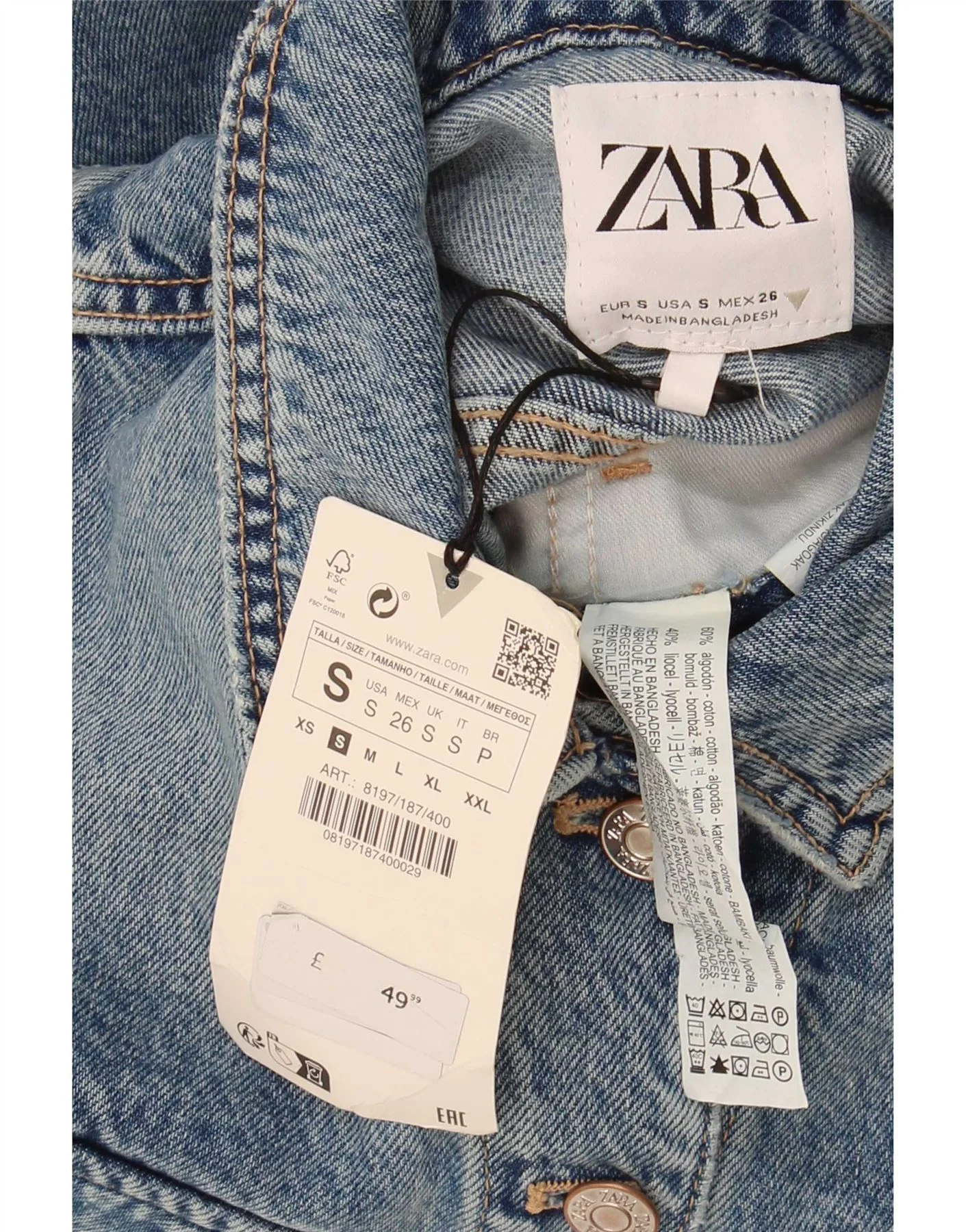 Zara Womens Sleeveless Denim Playsuit UK 10 Small Blue Cotton - Image 3