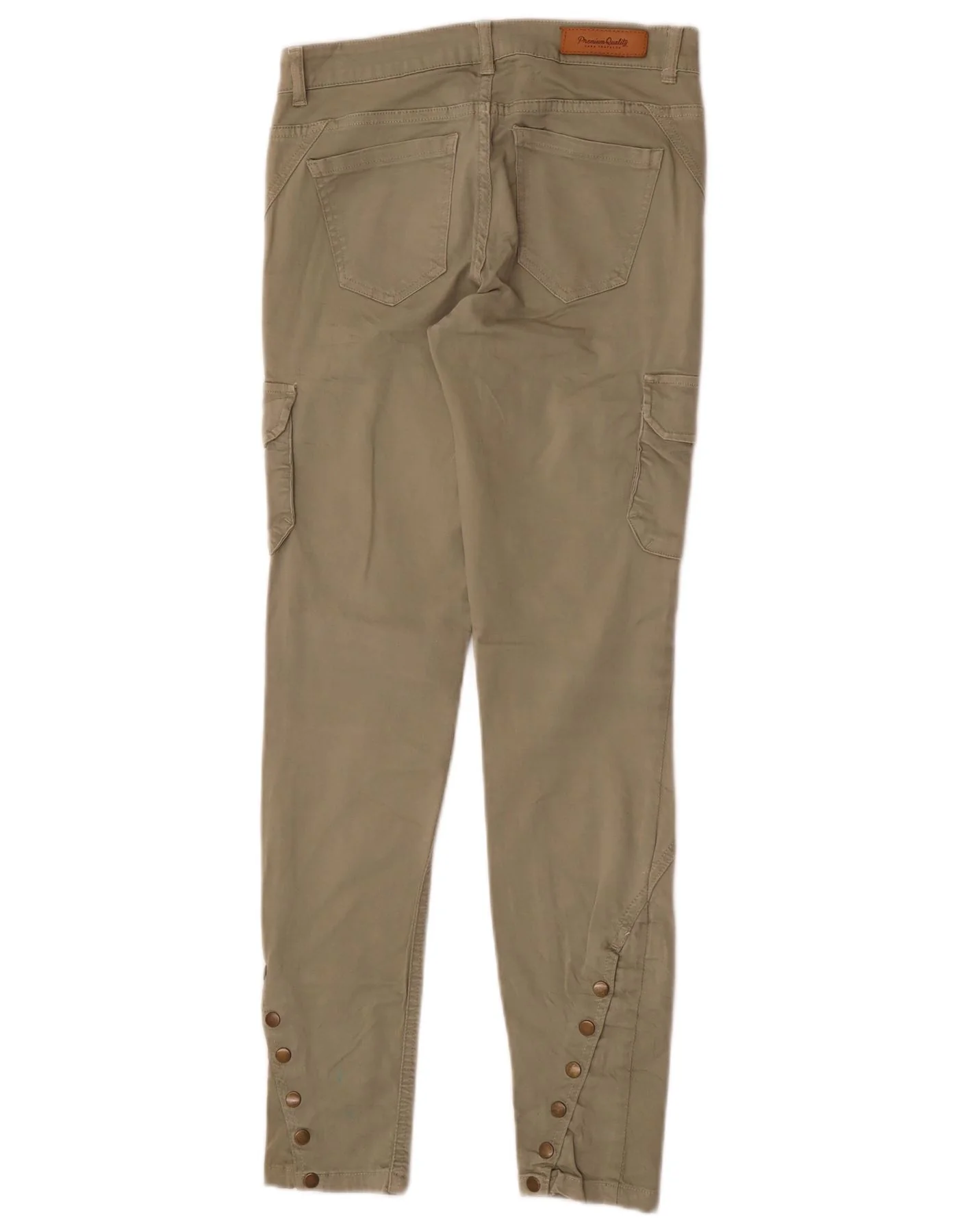 Zara Womens Slim Cargo Trousers EU 34 2XS W24 L28 Khaki Cotton - Image 2