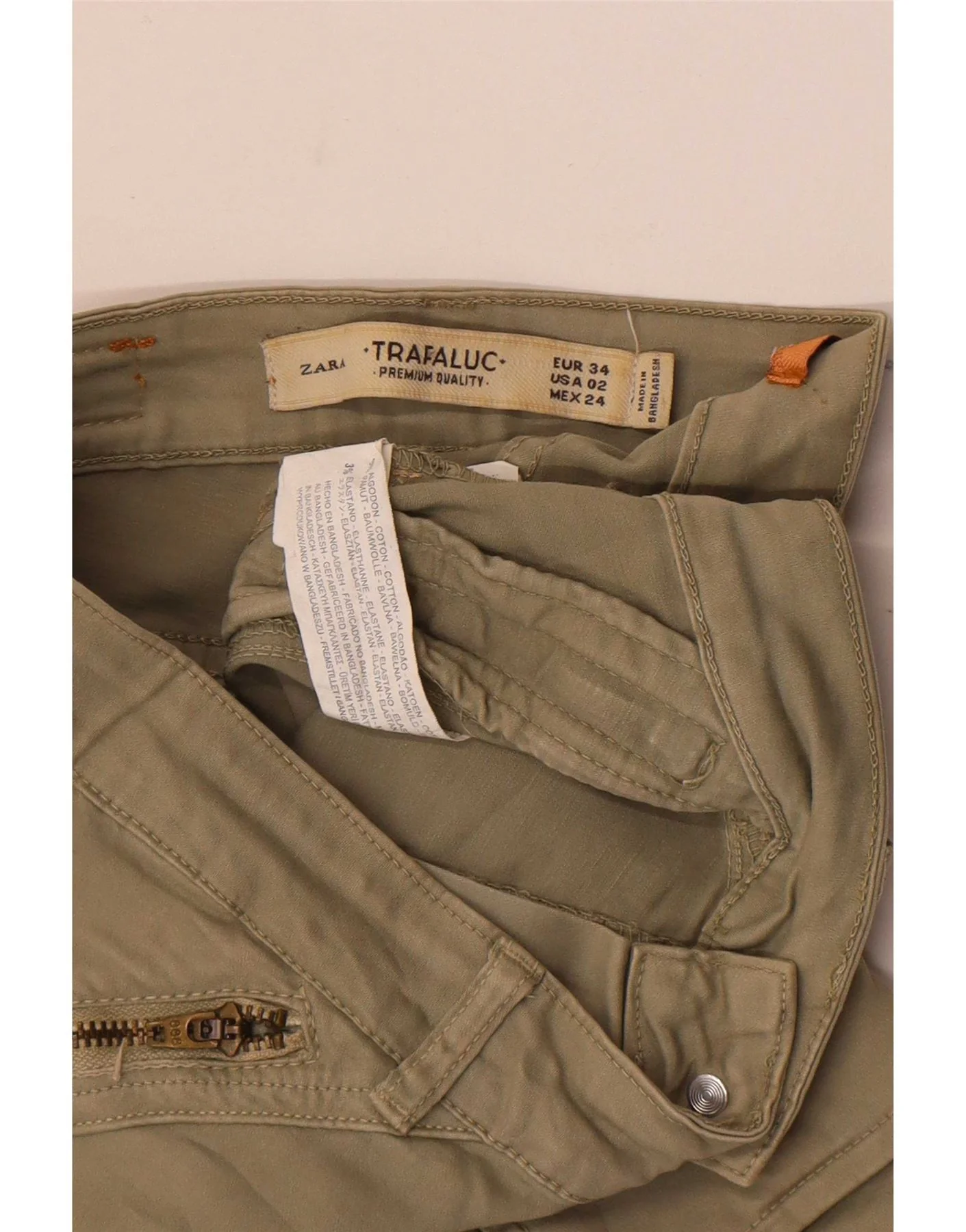 Zara Womens Slim Cargo Trousers EU 34 2XS W24 L28 Khaki Cotton - Image 4