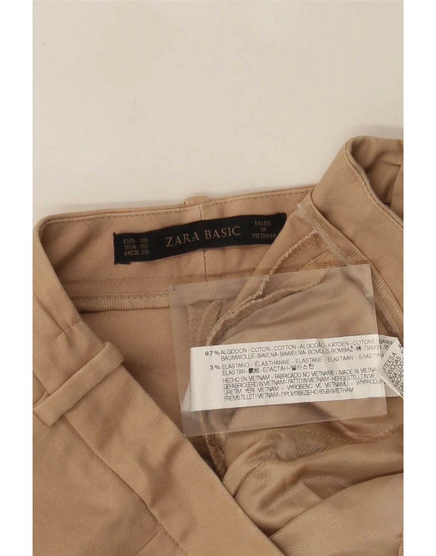 Zara Womens Slim Chino Trousers EU 38 Small W28 L26 Beige Cotton - Image 3