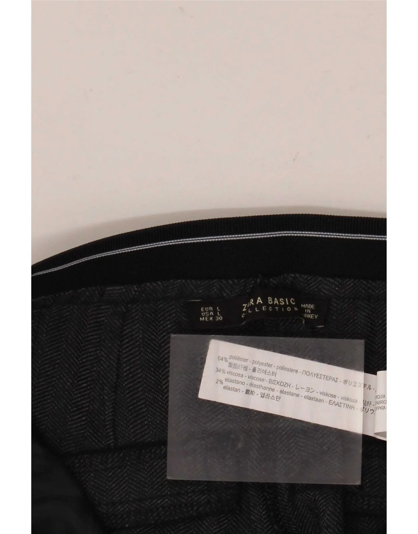Zara Womens Slim Chino Trousers Large W30 L28 Black Herringbone Polyester - Image 3