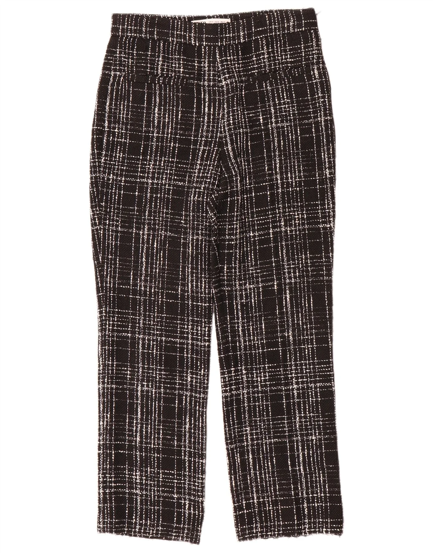 Zara Womens Straight Casual Trousers XS W24 L26 Black Check