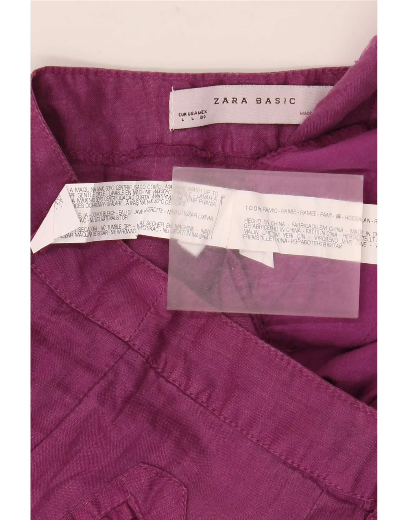 Zara Womens Straight Cropped Trousers Large W30 L25 Purple Ramie - Image 4