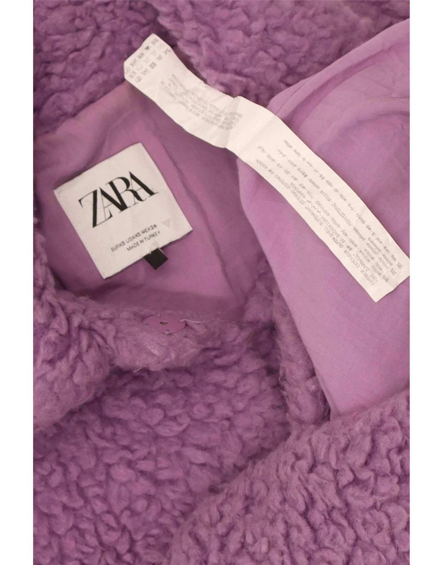 Zara Womens Teddy Bear Oversized Overcoat UK 6 XS Purple Acrylic - Image 3