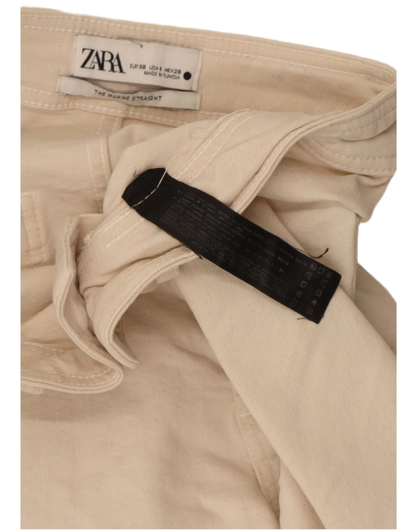 Zara Womens The Marine Straight Jeans EU 38 NSmall W28 L28 Beige Cotton - Image 4