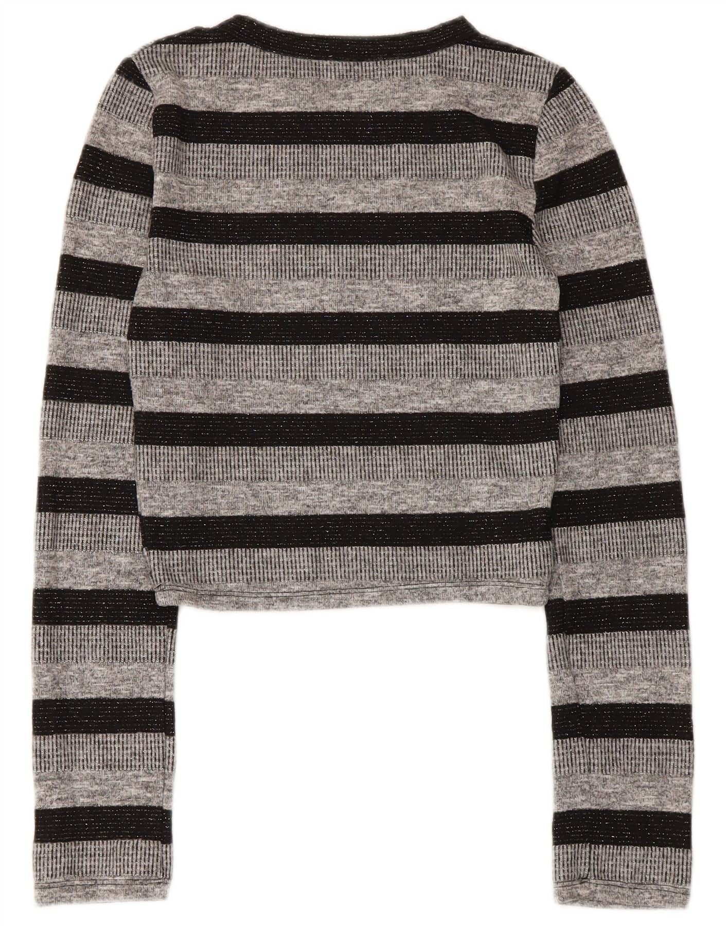 Zara Womens Trafaluc Crop Top Long Sleeve UK 8 Small Grey Striped Polyester - Image 2