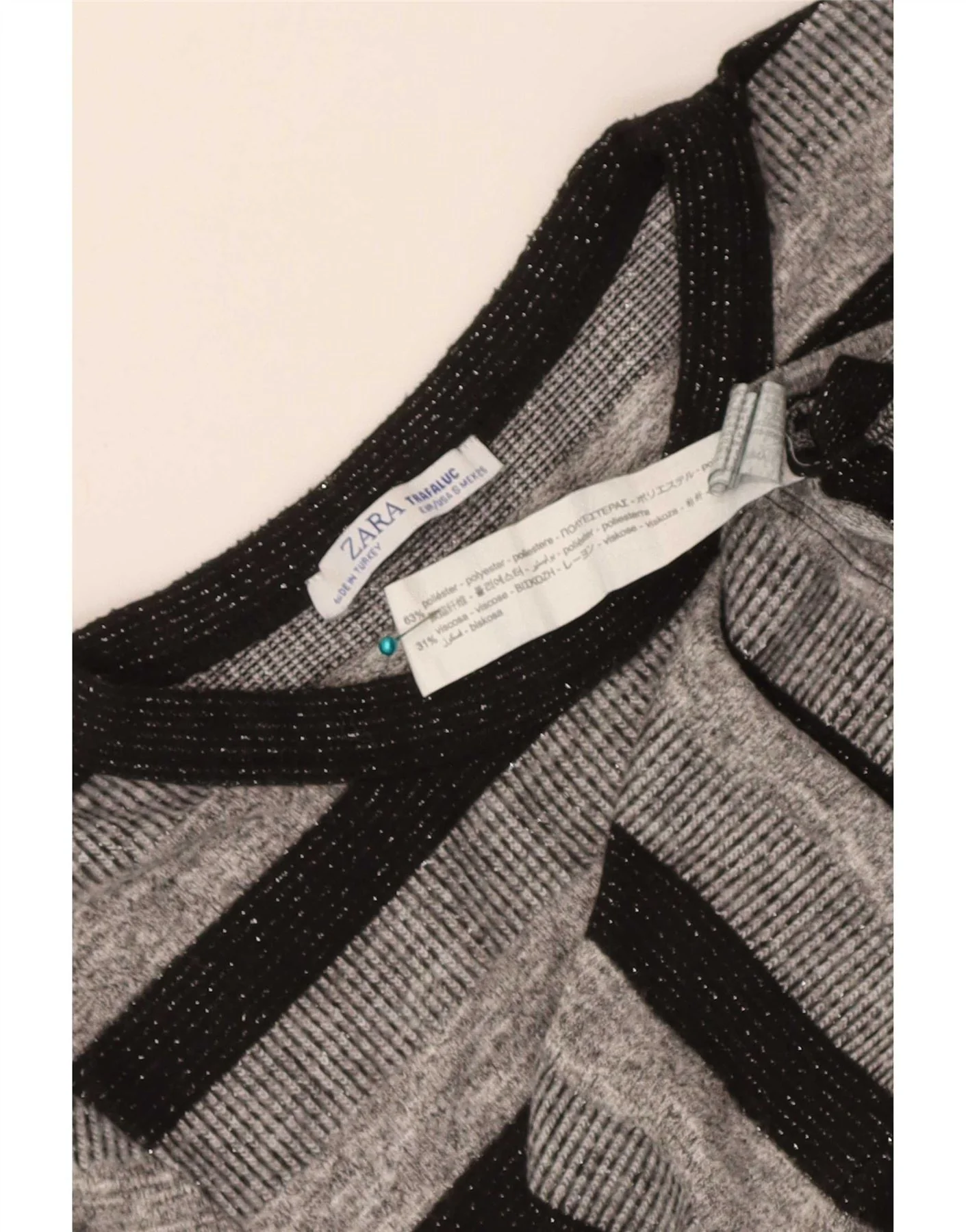 Zara Womens Trafaluc Crop Top Long Sleeve UK 8 Small Grey Striped Polyester - Image 3