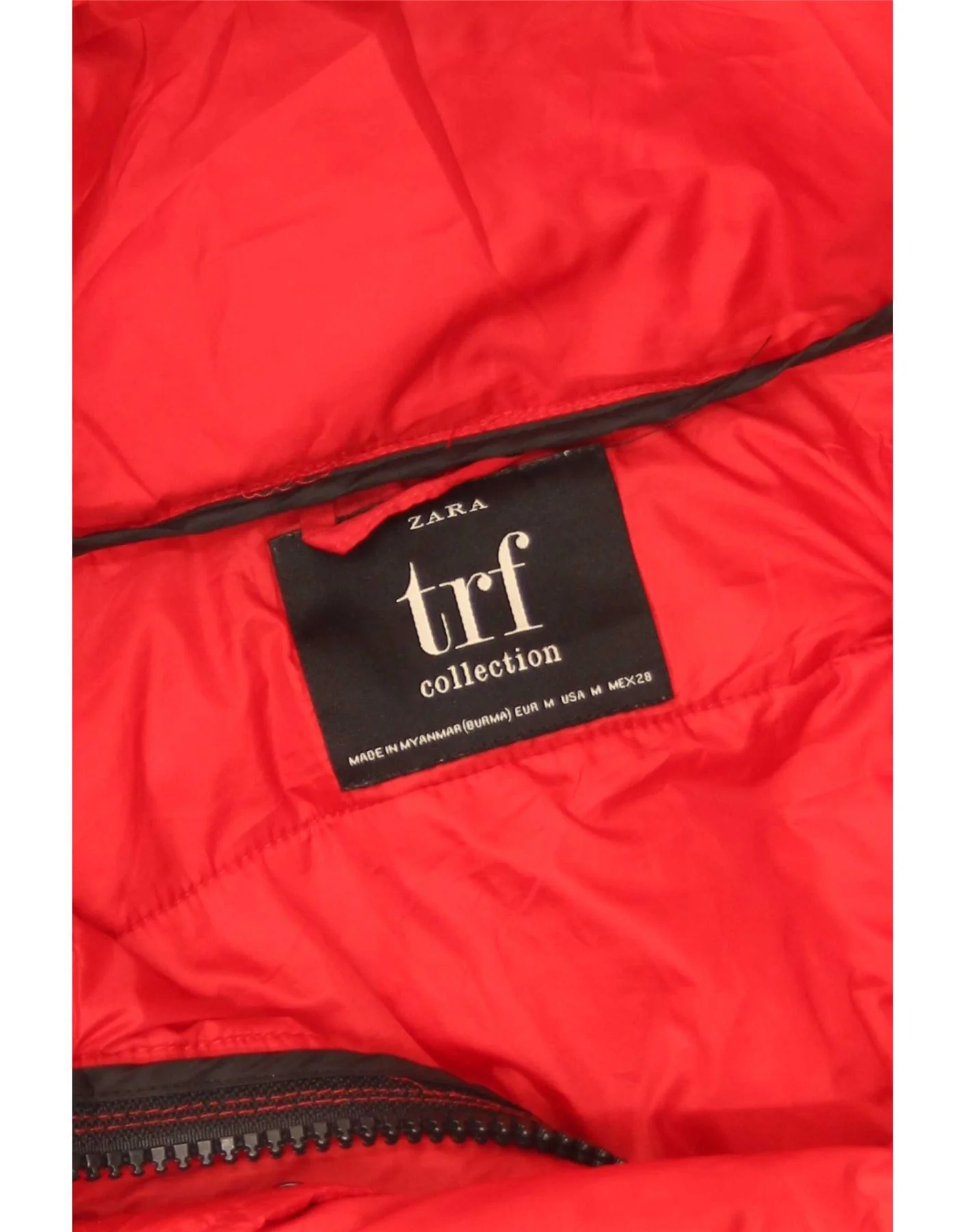 Zara Womens Trafaluc Hooded Oversized Padded Jacket UK 14 Medium Red - Image 3