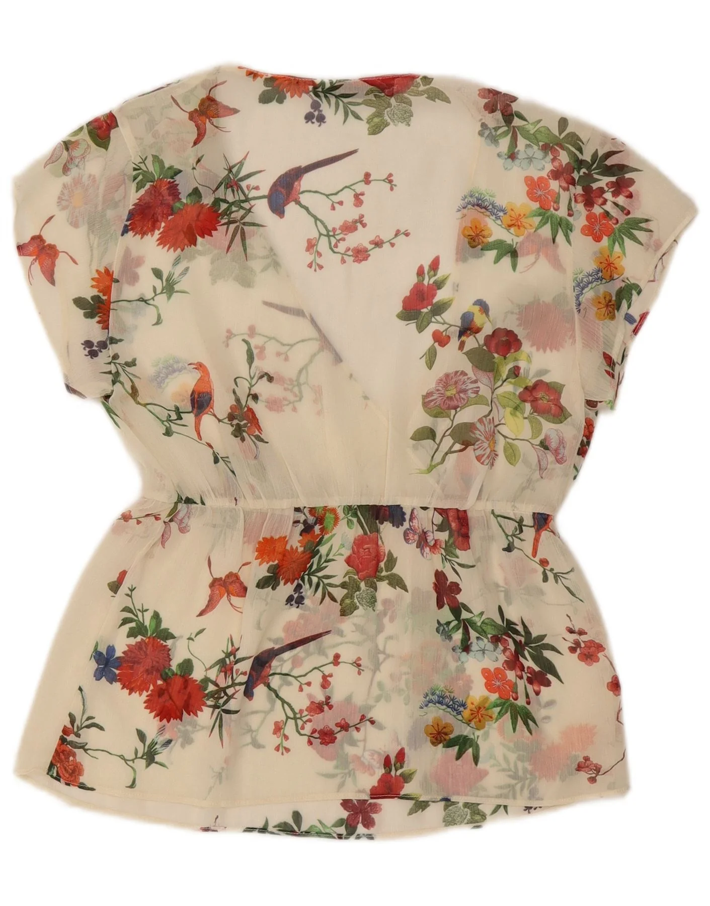 Zara Womens Trafaluc See Through Blouse Top UK 10 Small White Floral - Image 2