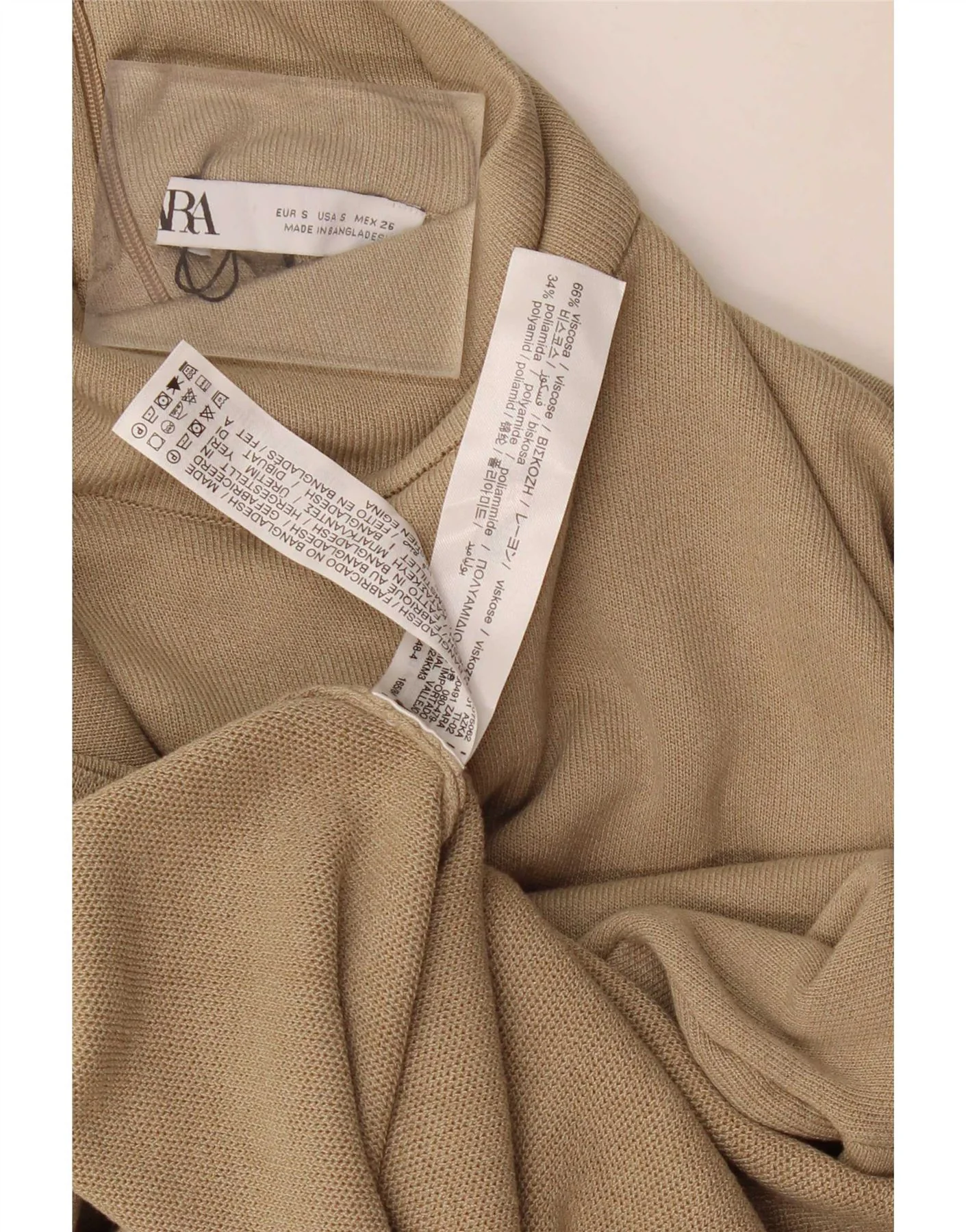 Zara Womens Turtle Neck Jumper Sweater UK 10 Small Beige Viscose - Image 3