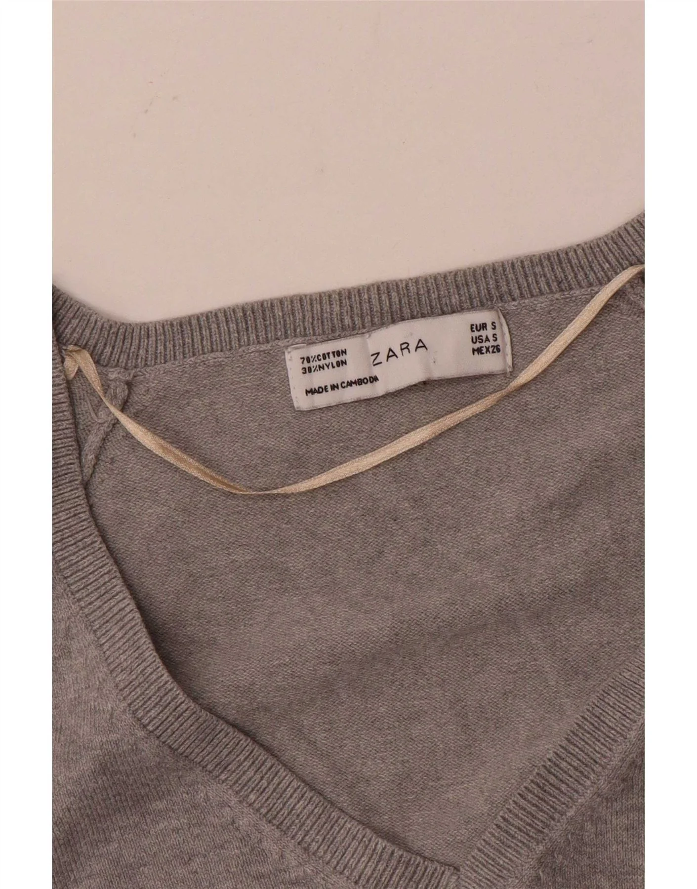Zara Womens V-Neck Jumper Sweater UK 10 Small Grey Cotton - Image 3