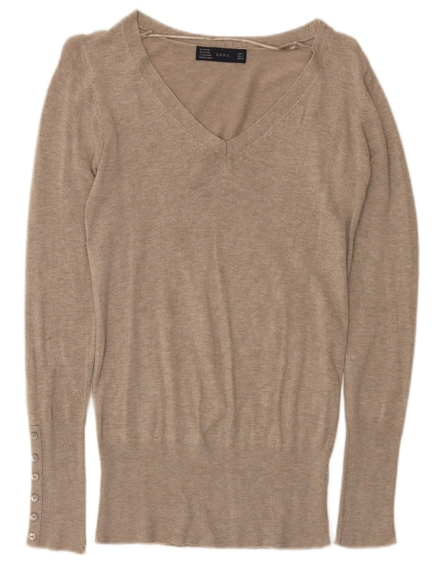 Zara Womens V-Neck Jumper Sweater UK 10 Small Grey Flecked Rayon