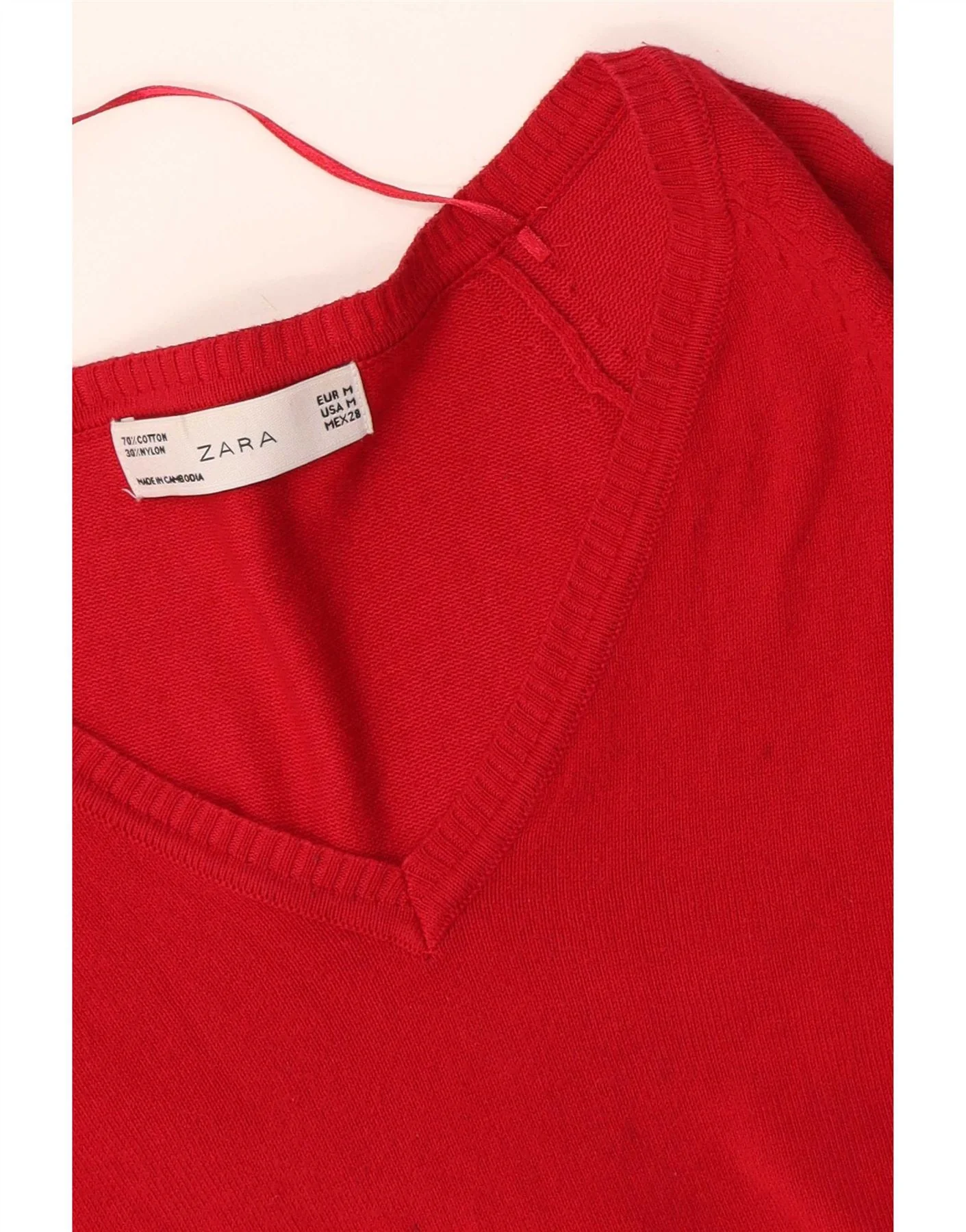 Zara Womens V-Neck Jumper Sweater UK 12 Medium Red Cotton - Image 4