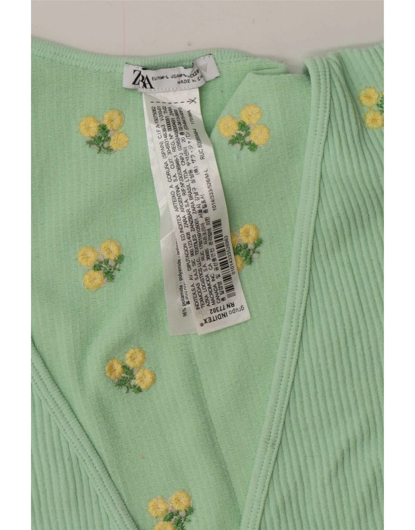 Zara Womens Wrap Cardigan Top UK 12 Medium Green Floral Polyamide - Image 3
