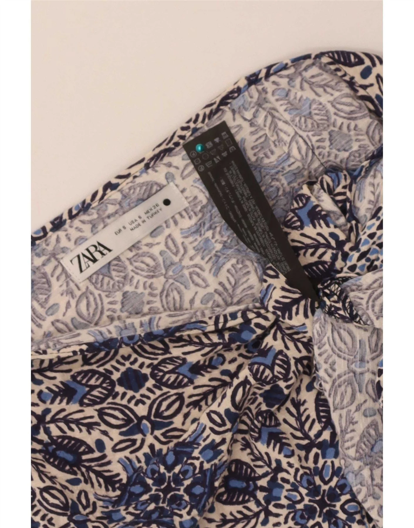 Zara Womens Wrap Skirt Small W26 Blue Floral Cotton - Image 3